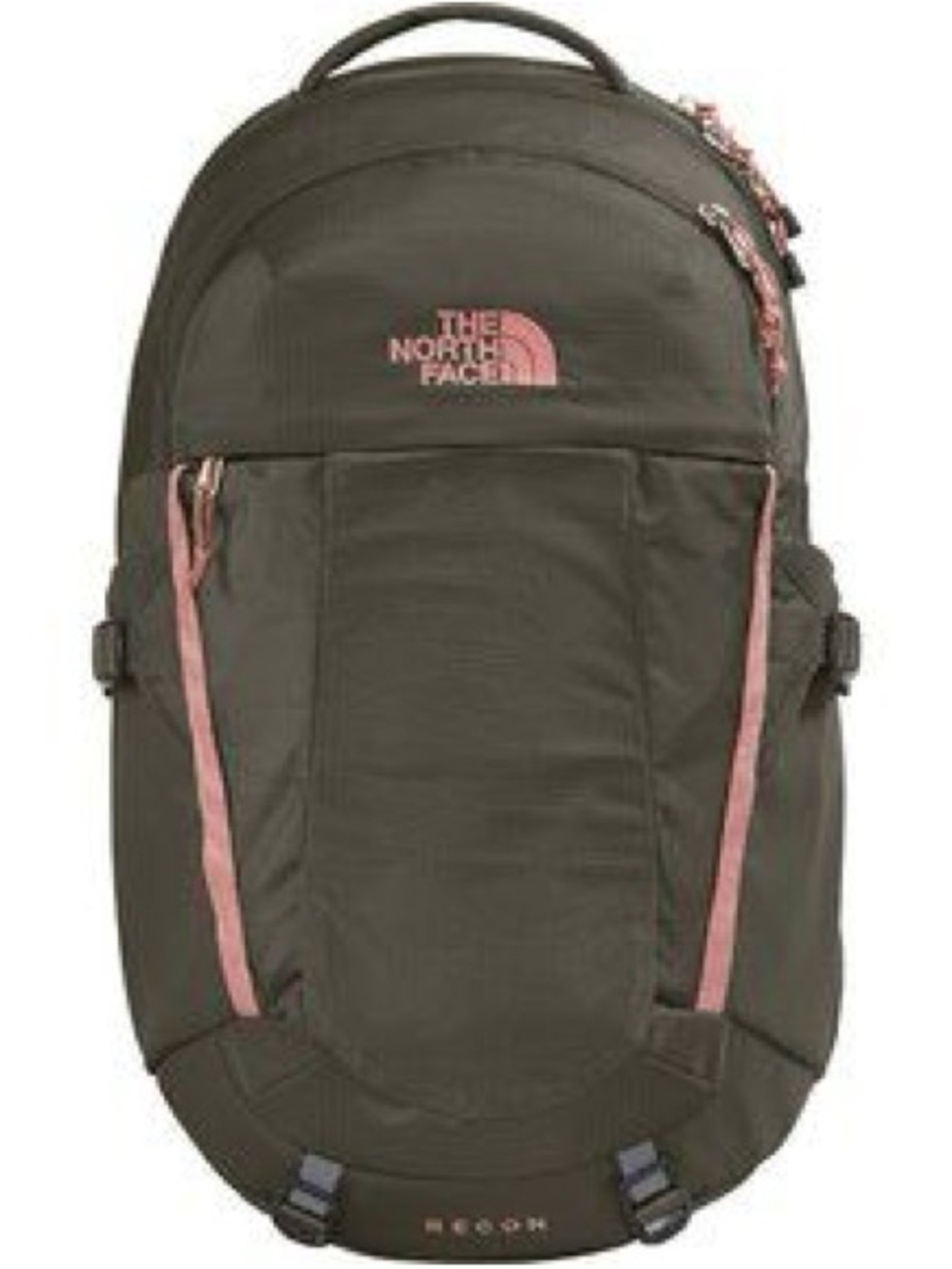 The North Face Olive Green Backpack with Pink Trim